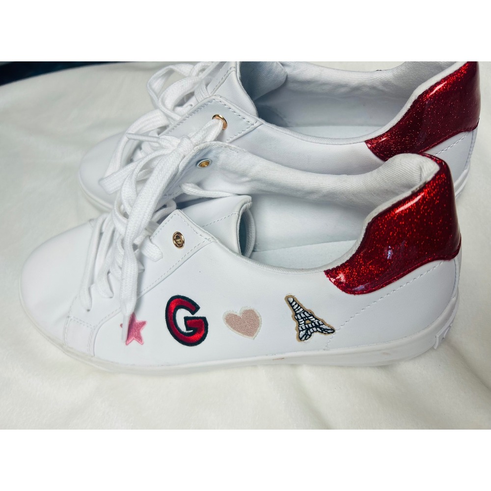 GBG Los Angeles Womens White Sneakers Red Glitter Heel Patch Detail Shoes 10M - Picture 5 of 7